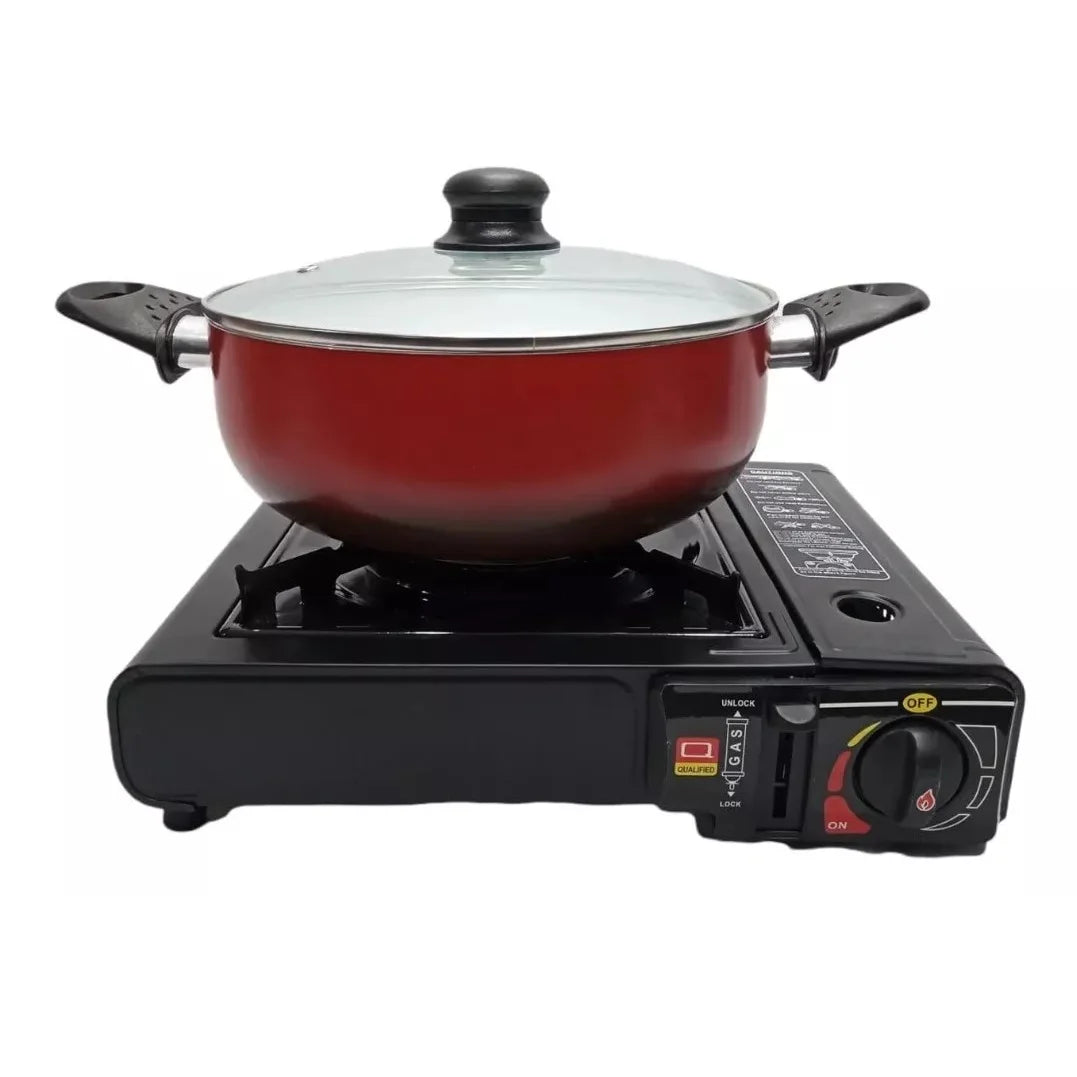 Single Burner Portable Butane Gas Stove for Outdoor Cooking, Camping, and Hiking, Black, 34x25x8cm