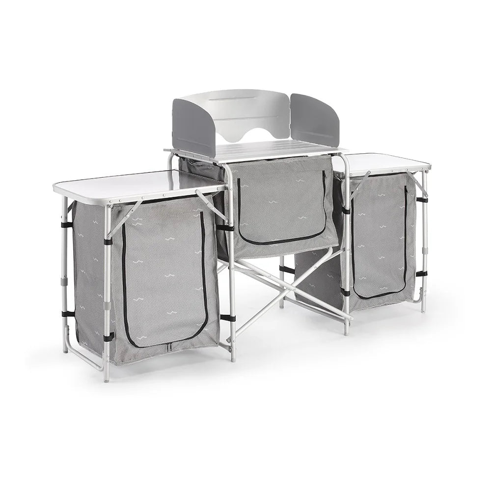 Camping Kitchen Cupboard, Aluminum Outdoor Folding Table, 175x40x111cm, Waterproof, Lightweight, Easy to Carry
