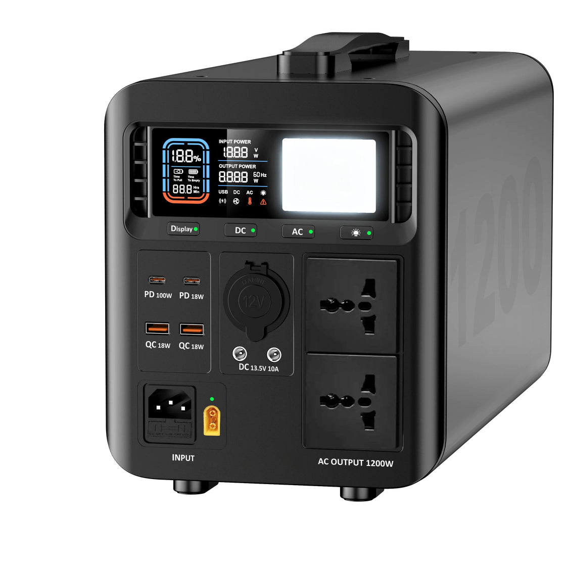 1200W Multi-functional Portable Power Station with Solar Charging and AC/DC Output for Camping and Emergency Use