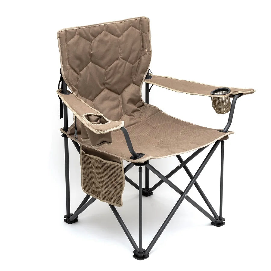 Folding Camping Chair with Steel Frame and Padded 600D PVC Fabric, Outdoor Beach and Leisure Use, 500 lbs Capacity