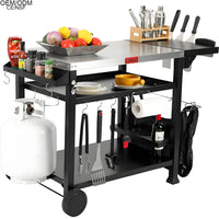 VTX-2659493 Durable Three-layer Multifunctional Outdoor Courtyard Barbecue Cart Table Iron Minimalist Multi-Functional
