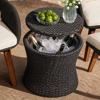 VTX-3511461 Elegant Bistro Table Chairs Set Contemporary Wicker Outdoor Furniture Collection Iron Portable Waterproof Durable