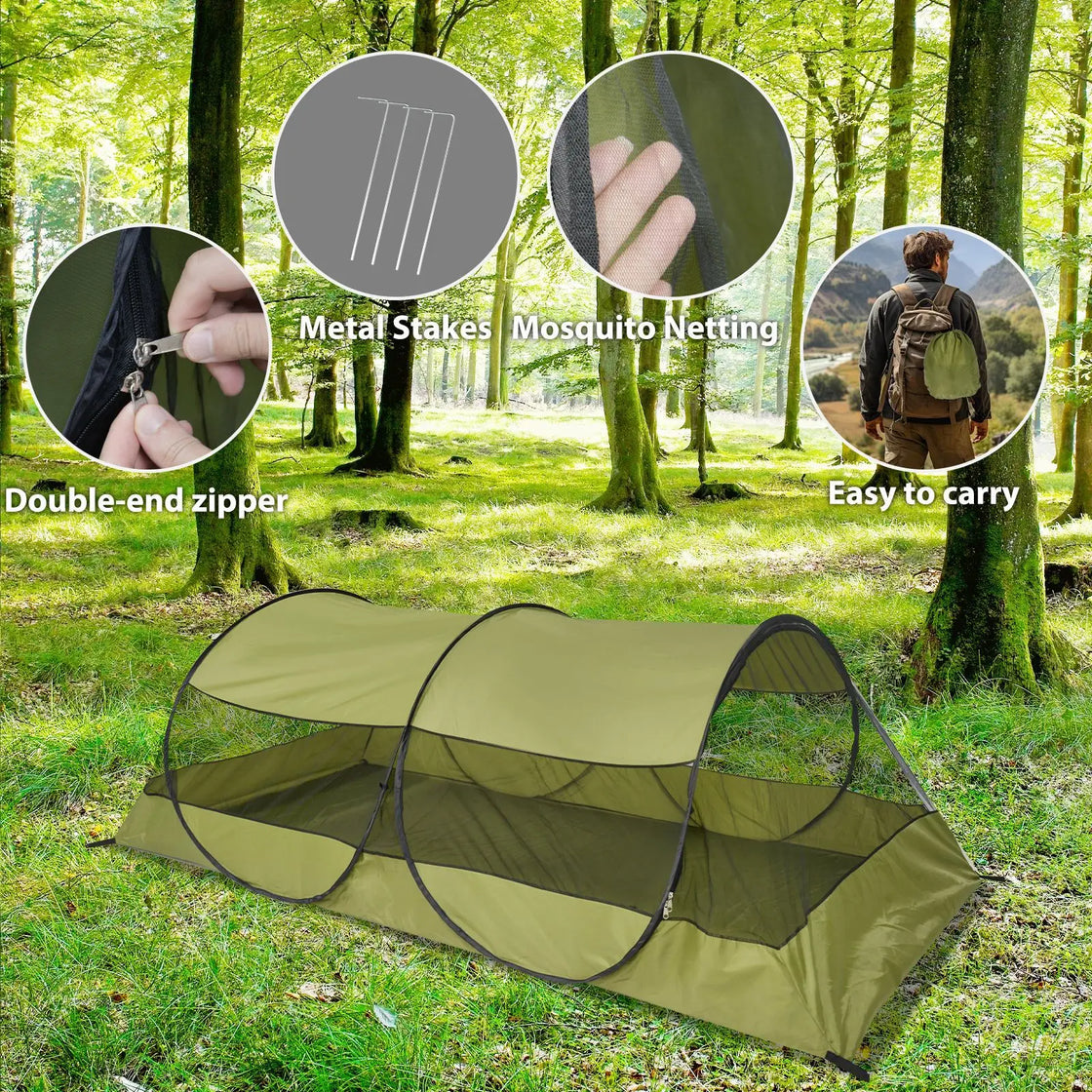 Foldable Anti-Mosquito Net Tent for Outdoor Camping, Portable Sun Protection, 1-2 Person Capacity, Waterproof Mesh, 220x120x73cm