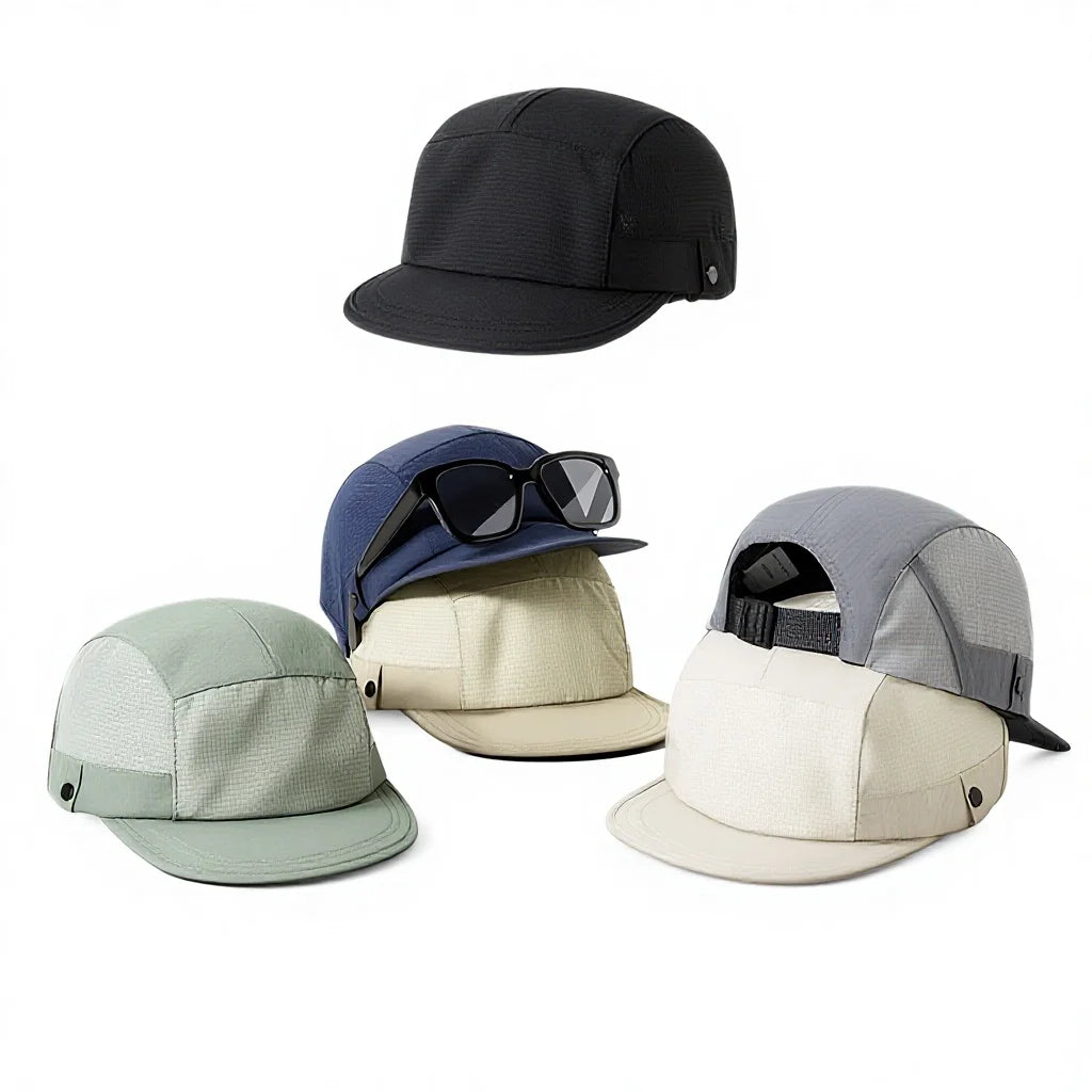 Unisex Five-Panel Mesh Snapback Baseball Cap for Outdoor Sports and Camping