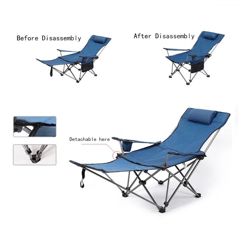Folding Portable Camping Chair with Steel Frame and Oxford Fabric, 165x53x70cm, Weight Capacity 120-150kg