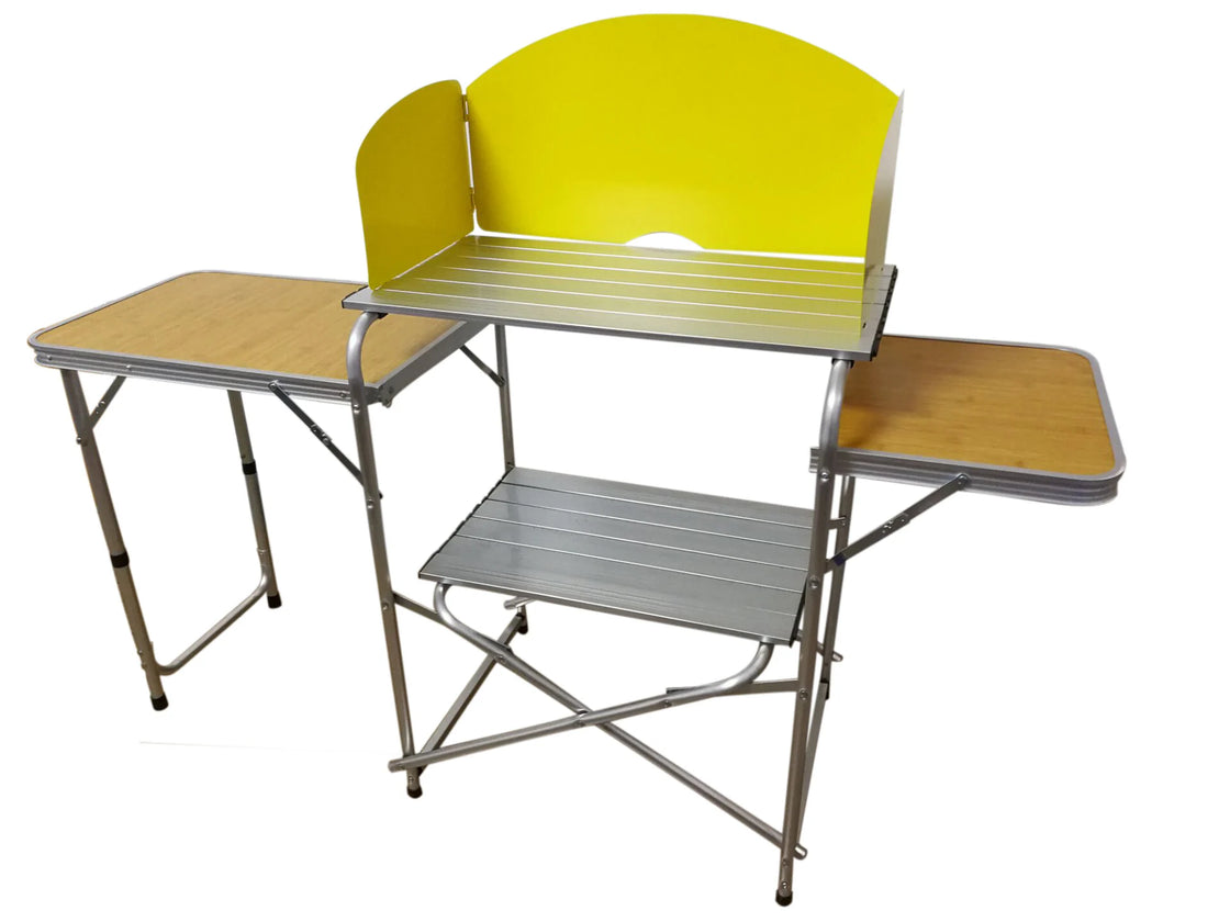 Portable Foldable Camping Kitchen Organizer, Aluminum and MDF, 176x40x80cm