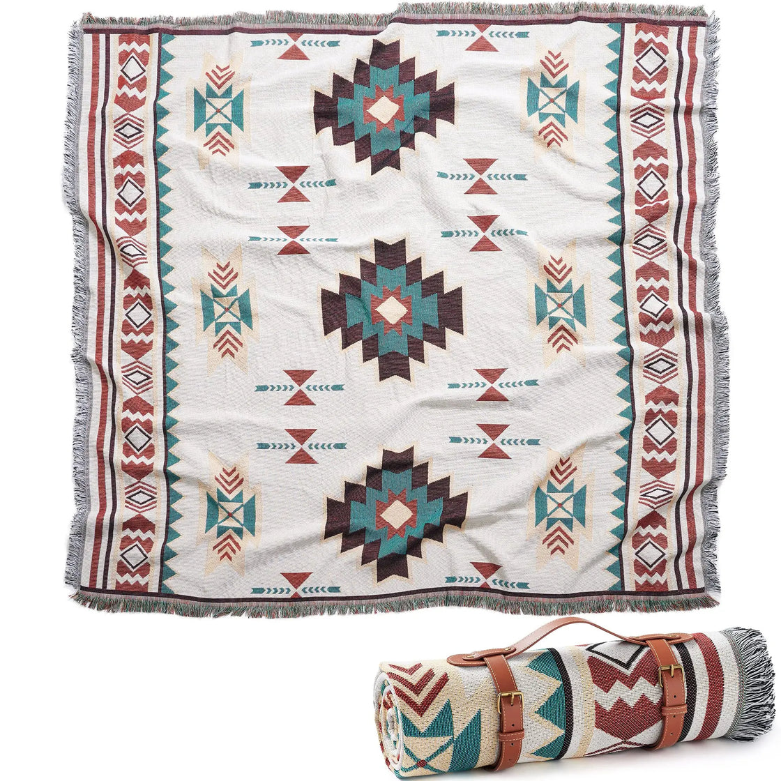 2-in-1 Woven Portable Outdoor Rug Blanket, Waterproof Sand Proof, Foldable Beach Picnic Mat, Fits 4-6 Adults, 71"L x 71"W, Oxford Cloth