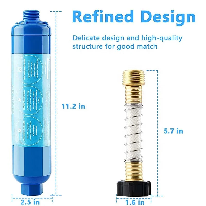 KDF Carbon Inline Portable RV Water Filter System, Model JY-RV-01, White/Blue/Green, Filters 8000L