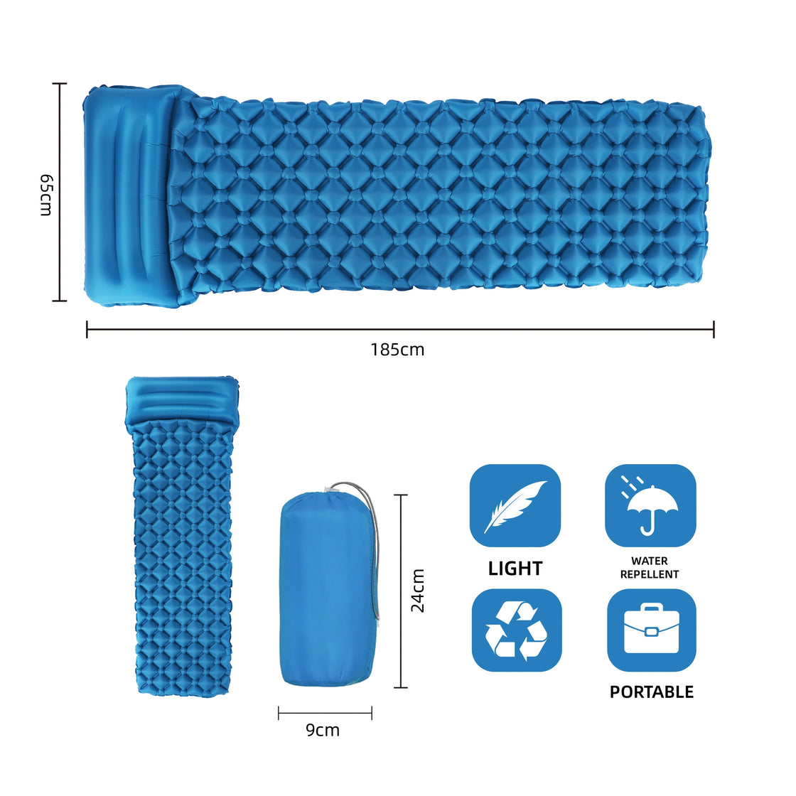 Ultralight Inflatable Sleeping Pad Self-Inflating Mattress for Camping and Hiking, Nylon TPU Coated, 183x65x5.5cm