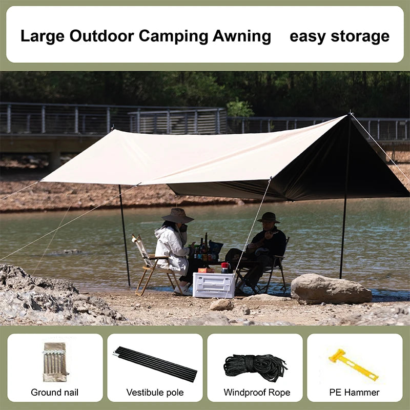 Heavy Duty Waterproof Camping Sun Shade Canopy with UPF 50+ Protection, Double Layer PVC, Camouflage Design