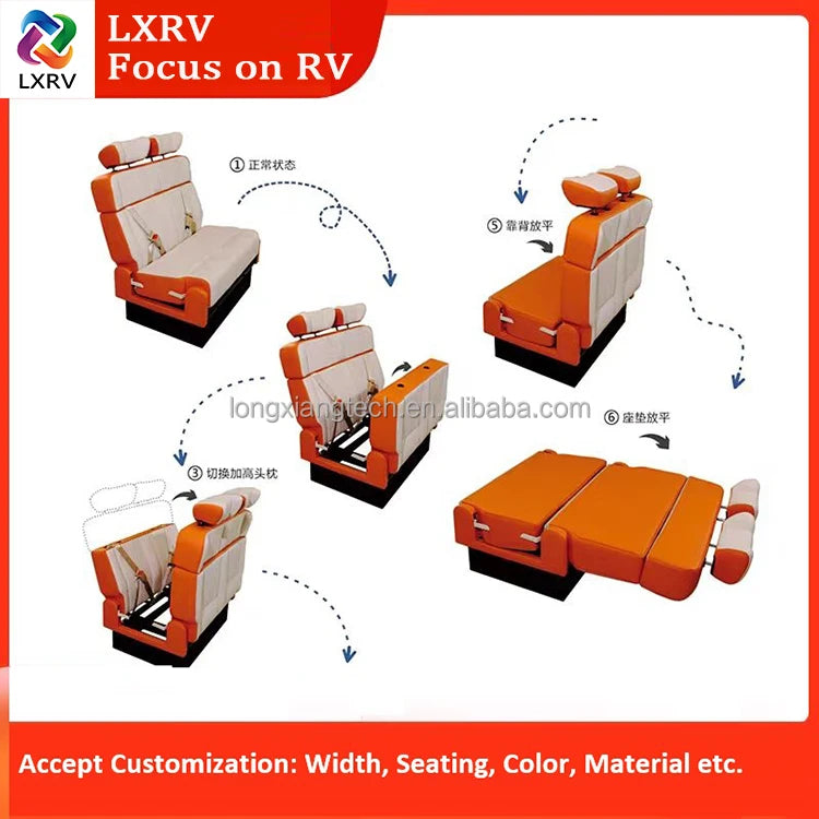 Luxury Leather Car Seat Sofa Bed for Sprinter Van RV MPV Camper Van Waterproof Design