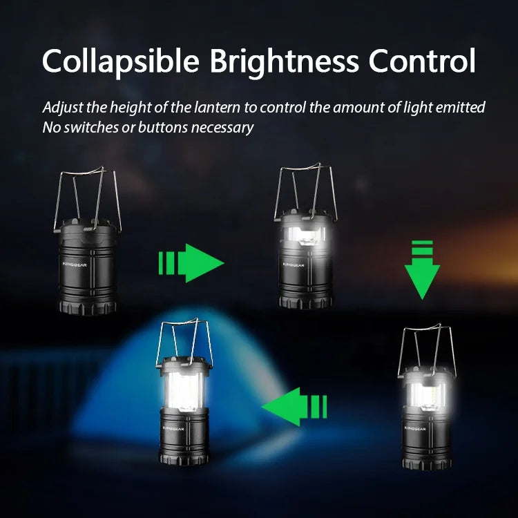 Telescopic COB LED Camping Lantern, Waterproof, Battery-Powered, 350 Lumen, 3xAA, Portable, Lightweight, 8.7x8.7x12.5cm