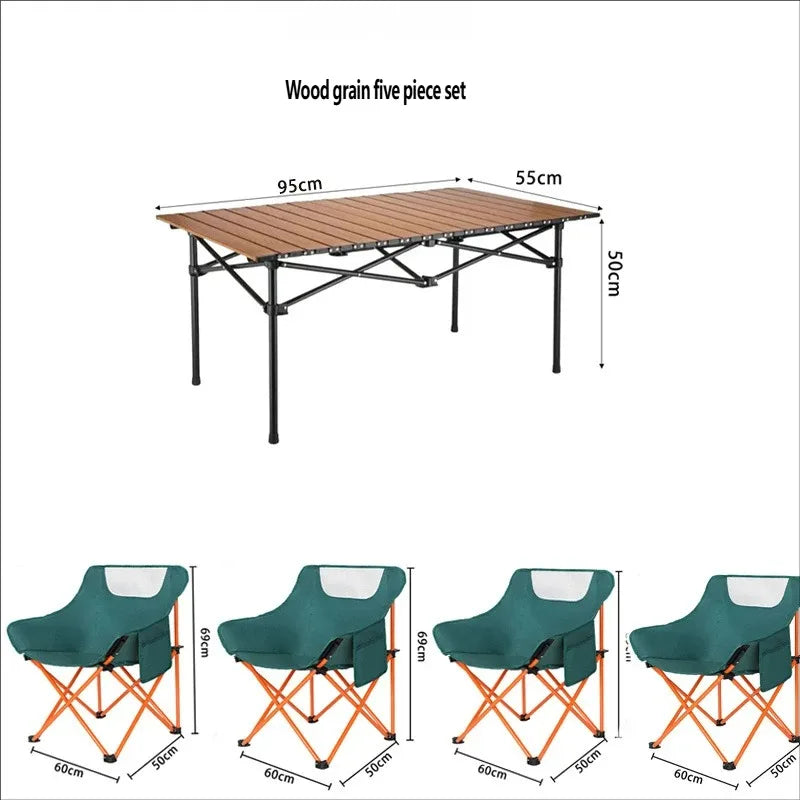 Portable Roll Up Iron Folding Camping Table and Garden Chair Set with Oxford Fabric