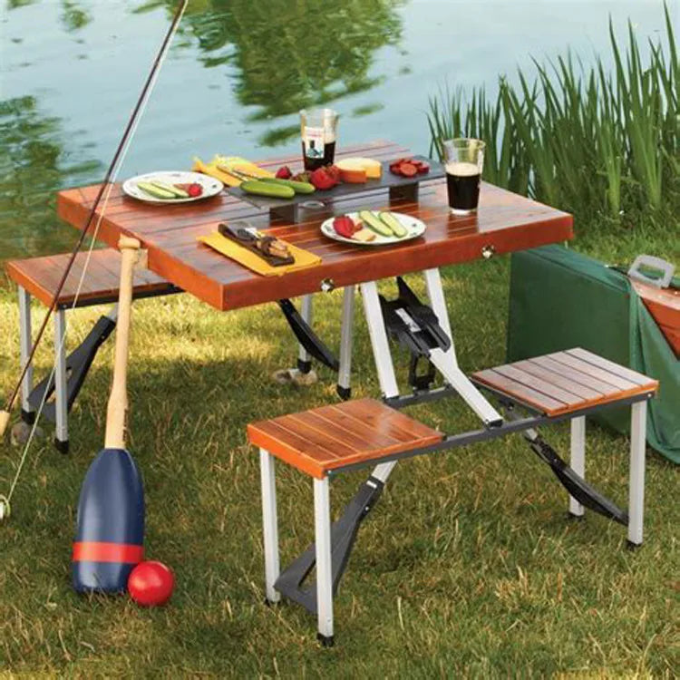 Foldable Aluminum Outdoor Dining Table and Chairs Set, Waterproof Metal Picnic Furniture, Square Design, Modern Style