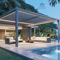 VTX-2036901 Luxury Modern Eco-Friendly 3x3m Wall Mounted Pergola Aluminum Louvered Roof Motorized Waterproof Smart Sunshade Patio