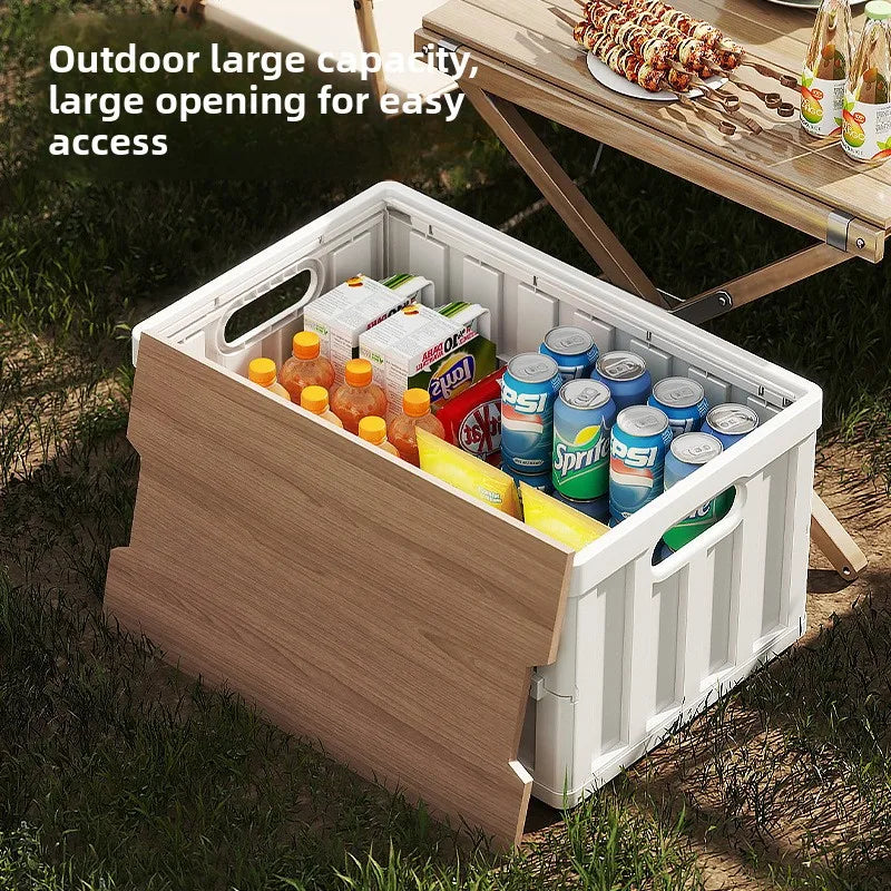 Collapsible Plastic Storage Crate for Camping and Grocery Use, Red, Multi-Functional Utility Case