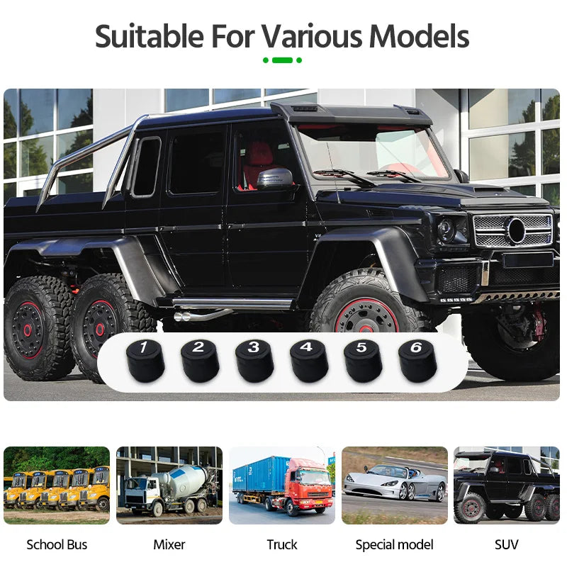 Solar Tire Pressure Monitoring System with 6 External Sensors and Digital LCD Display