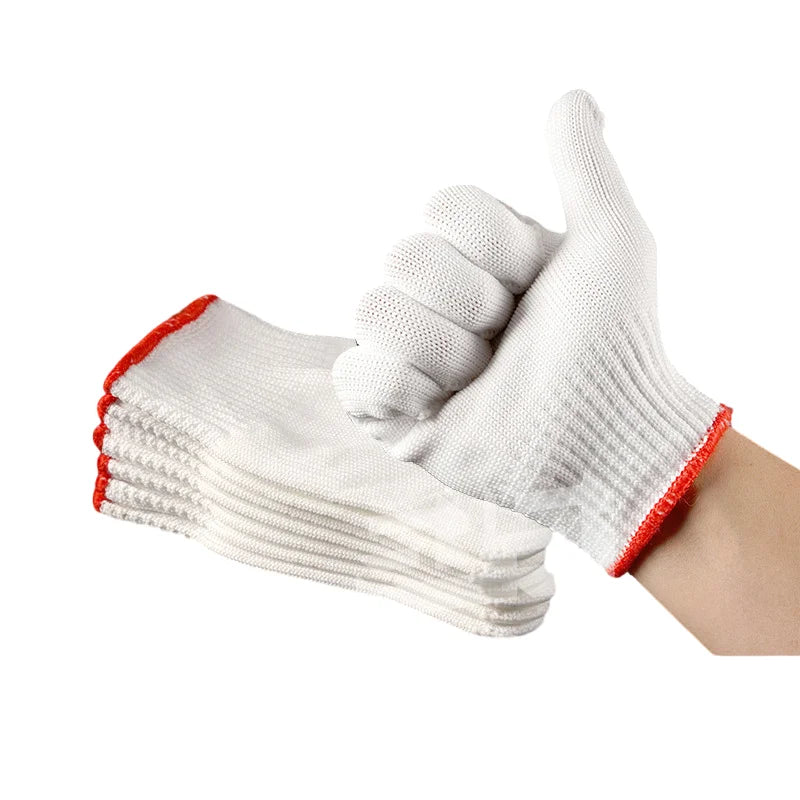 White Cotton Safety Working Gloves with Orange Edge, Model SJSCG-01, Anti-Impact and Anti-Slip