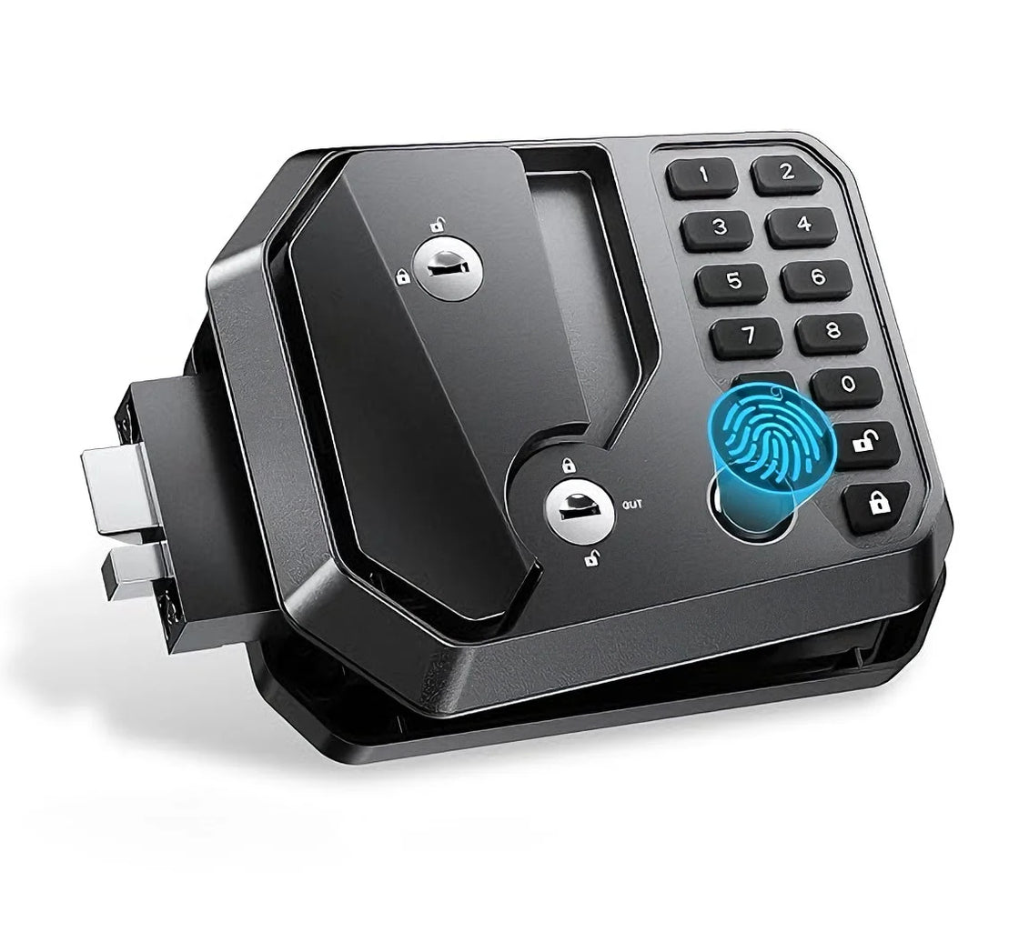 All Metal RV Keyless Door Lock System with Remote Control, Password, and Fingerprint - Black