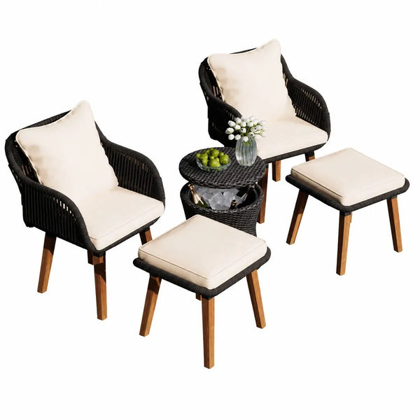 VTX-3511461 Elegant Bistro Table Chairs Set Contemporary Wicker Outdoor Furniture Collection Iron Portable Waterproof Durable