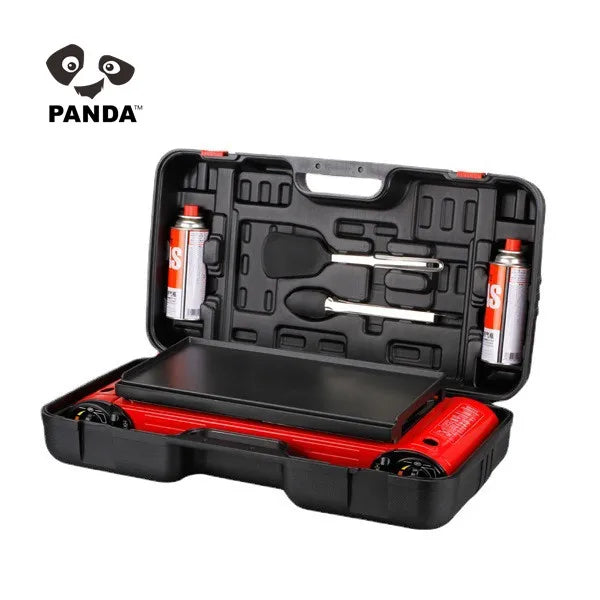 Portable Double Burner Butane Stove with Grill for Outdoor Cooking