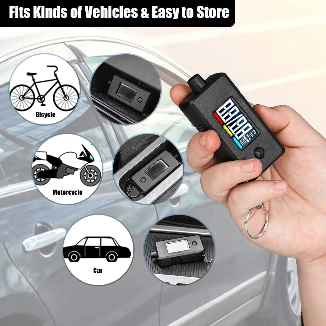 Digital Tire Pressure Gauge for Cars, Trucks, Bicycles, and Motorcycles - 0-100 PSI Measurement