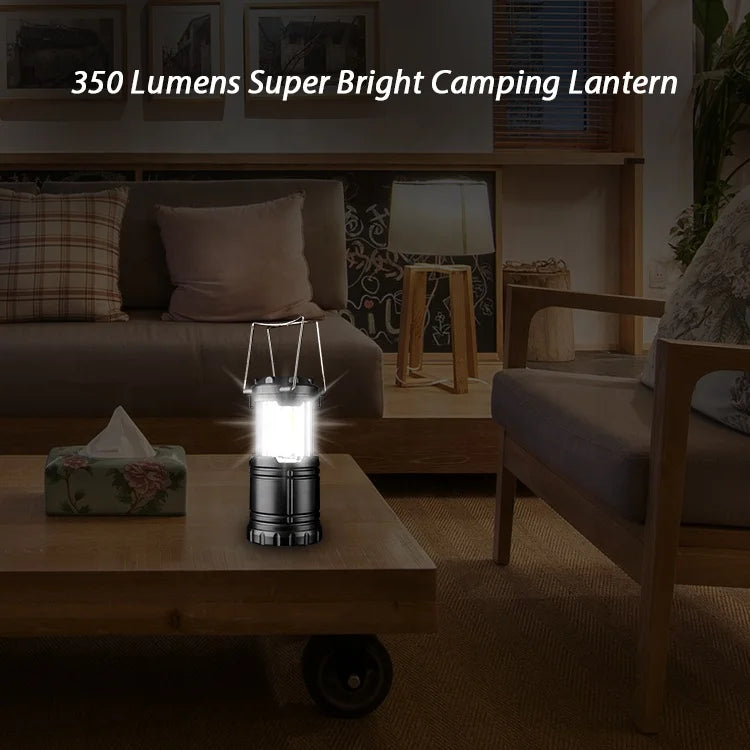 Telescopic COB LED Camping Lantern, Waterproof, Battery-Powered, 350 Lumen, 3xAA, Portable, Lightweight, 8.7x8.7x12.5cm
