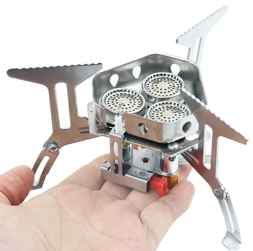 VTX-6301221 Portable Mini Outdoor Camping Gas Stove Stainless Steel Foldable Windproof Burner Car Hotel RV Garage Travel