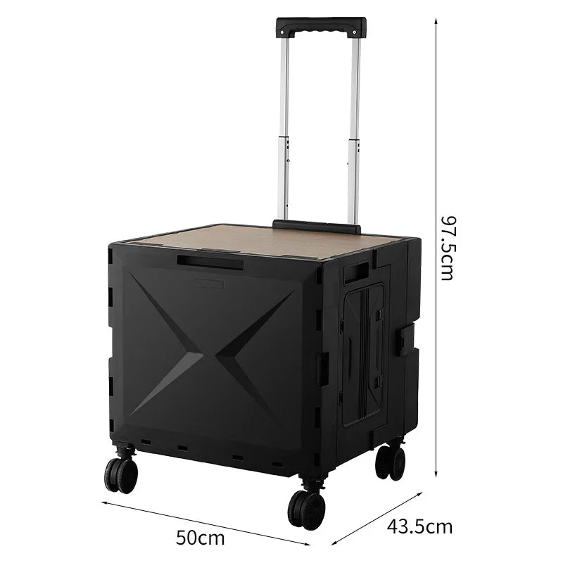 Foldable Five-Wheel Utility Cart for Outdoor Camping, Travel, and Picnics - Large Capacity Mobile Food Trolley