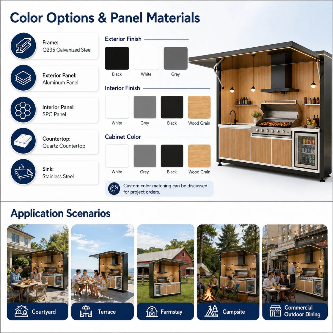Modular Outdoor Kitchen Cabinets with Built-in Gas Grill and Sink, Portable Mobile Design
