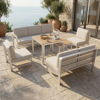 VTX-3118245 Aluminum Outdoor Sofa Set 7 Piece 3 Seater Loveseat 2 Chairs High Low Tables Modern Waterproof Durable Eco-Friendly