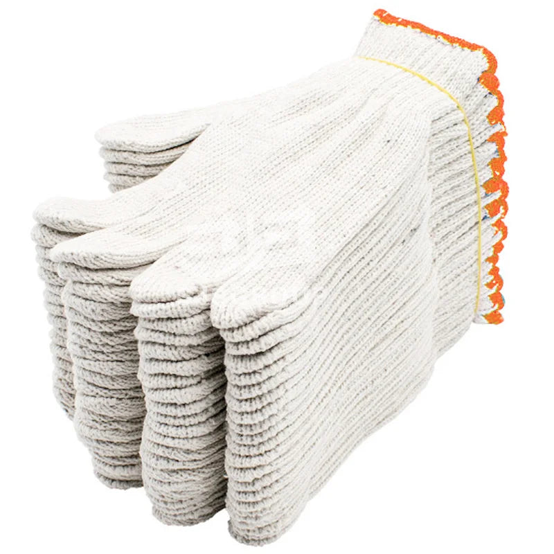 White Cotton Safety Working Gloves with Orange Edge, Model SJSCG-01, Anti-Impact and Anti-Slip