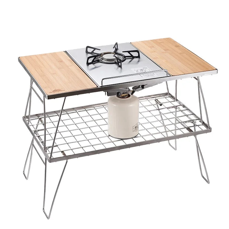 Outdoor Camping Stainless Steel Barbecue Table, Portable Folding Picnic Table, 60x37x46CM, Metal and Aluminum Construction