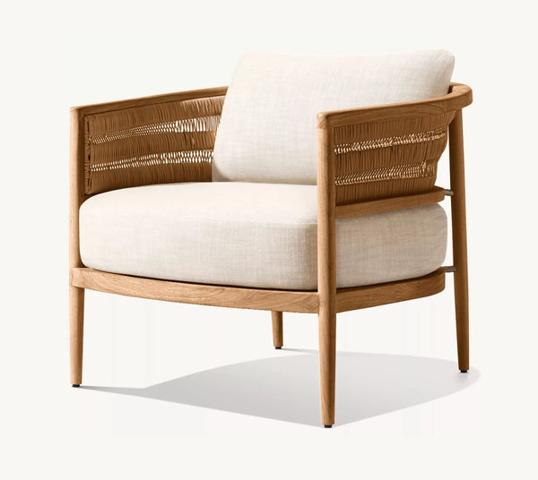 VTX-3183781 NUSA Modern Design Fields Cane Chair Teak Rattan Lounge Outdoor Fabric Cushion Living Room Home Furniture Armchair