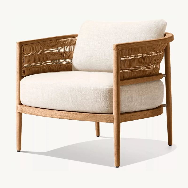 VTX-3183781 NUSA Modern Design Fields Cane Chair Teak Rattan Lounge Outdoor Fabric Cushion Living Room Home Furniture Armchair