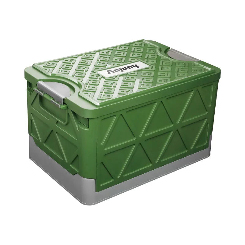Large Movable Outdoor Storage Box with Wooden Cover, Square Shape, 35L Capacity, Eco-Friendly Plastic, Folding Design