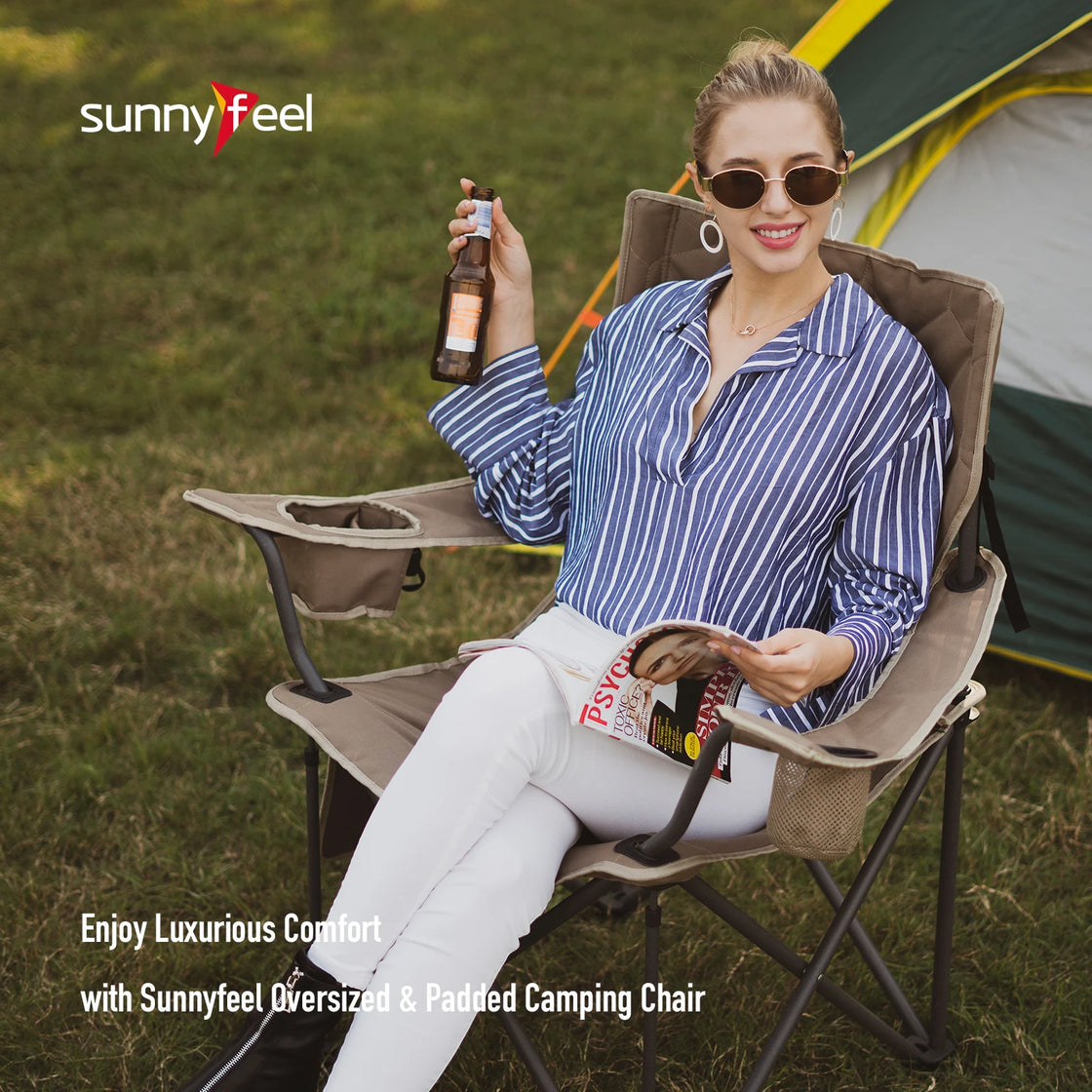 Folding Camping Chair with Steel Frame and Padded 600D PVC Fabric, Outdoor Beach and Leisure Use, 500 lbs Capacity