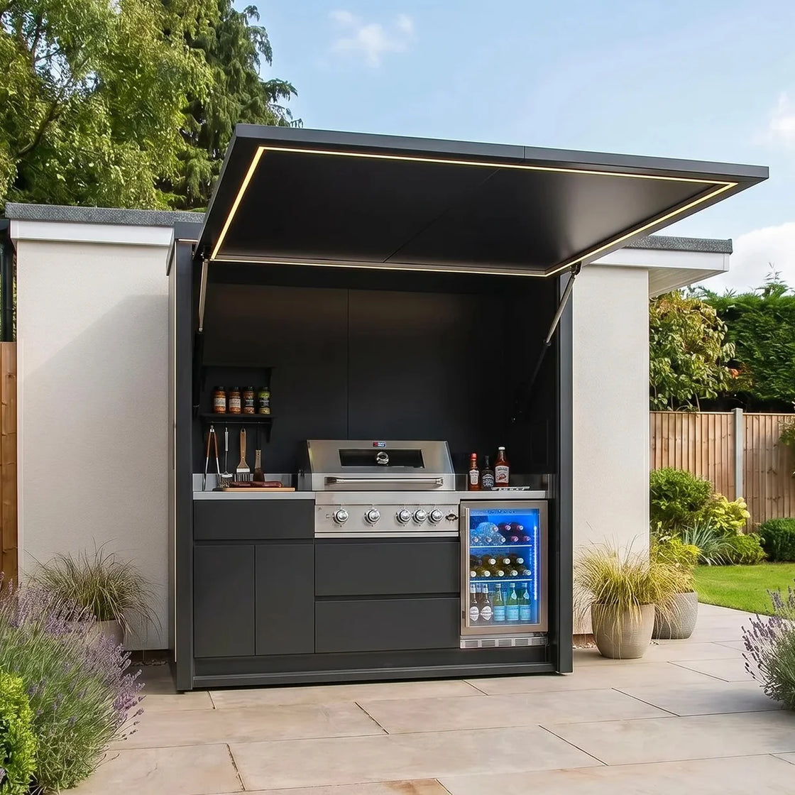 Modular Outdoor Kitchen Cabinets with Built-in Gas Grill and Sink, Portable Mobile Design
