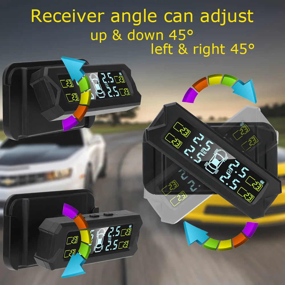 Solar USB Charging Tire Pressure Monitoring System with 4 External Sensors for Vehicles