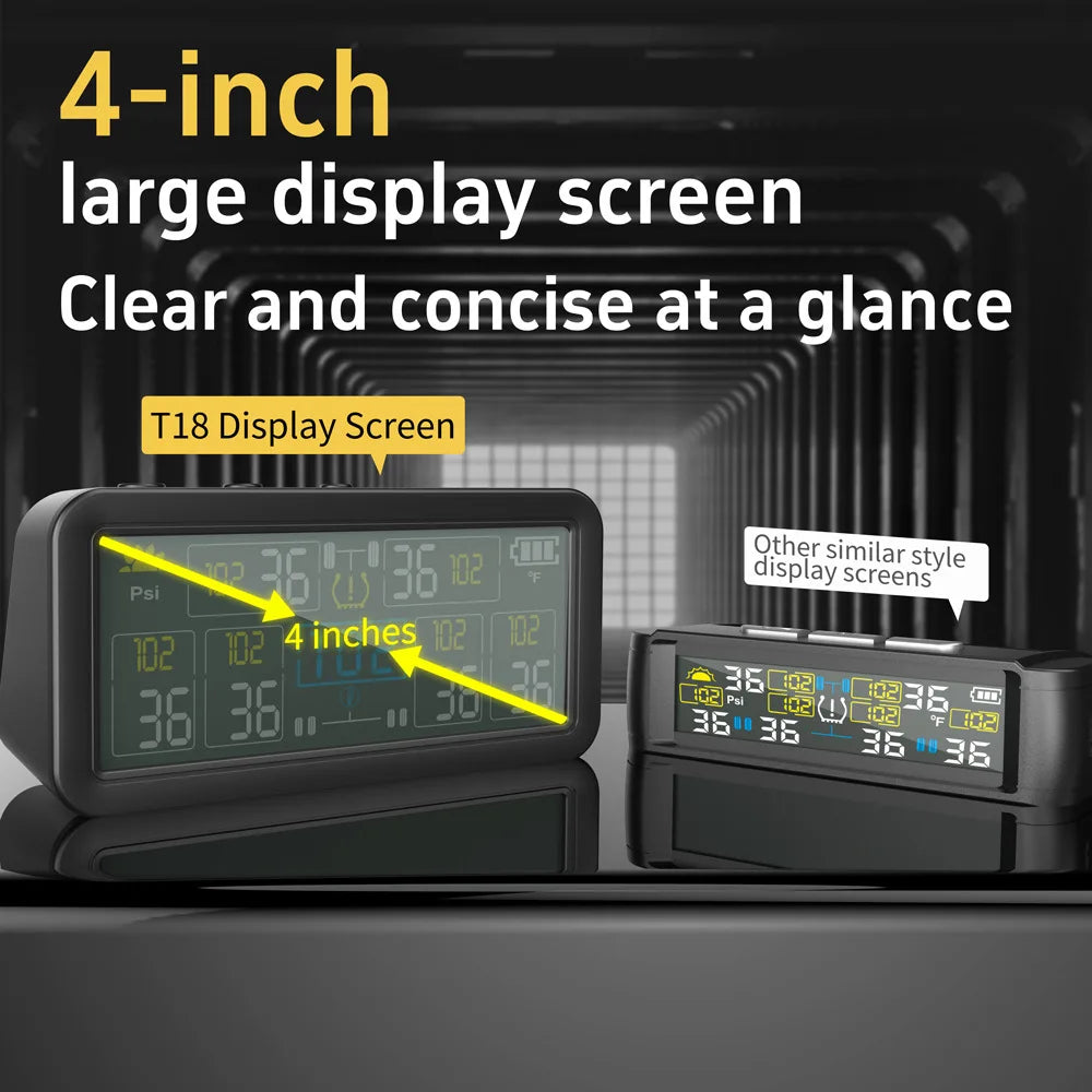 6 Wheels Tire Pressure Monitoring System for Vans RVs Caravans - External Sensor LCD Display