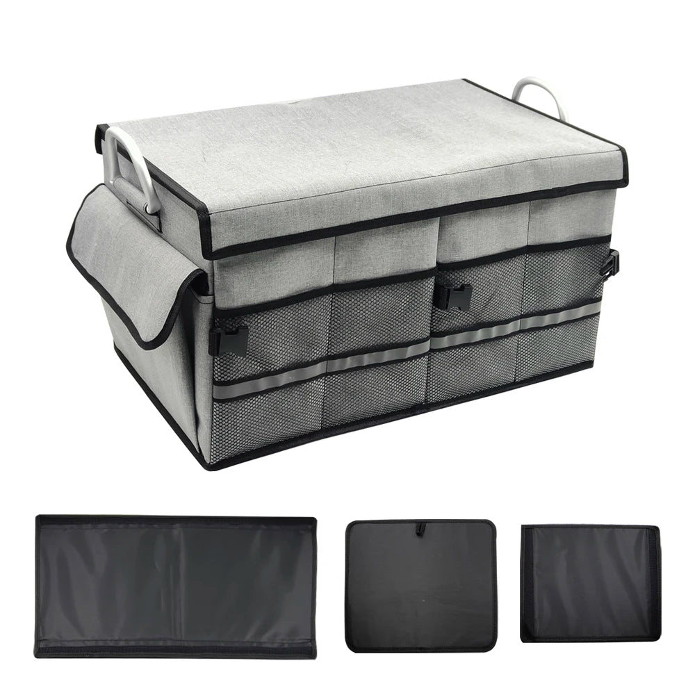 Foldable Auto Trunk Storage Bag Organizer with Adjustable Compartments, 600D Polyester, Large Capacity, 60*35*30 cm