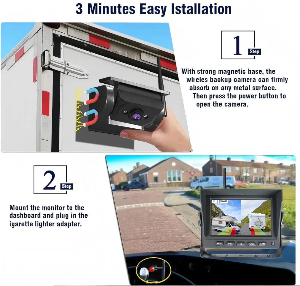 Wireless Solar Backup Camera with Magnetic Base and 5-Inch IPS Monitor for RV and Van
