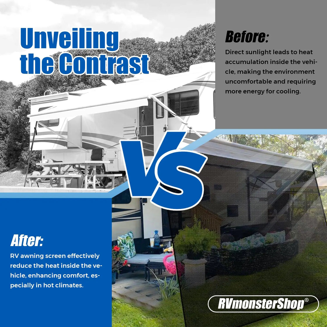 Navy Blue Mesh RV Awning for 16ft Travel Trailers and Motorhomes, UV Protection Canopy