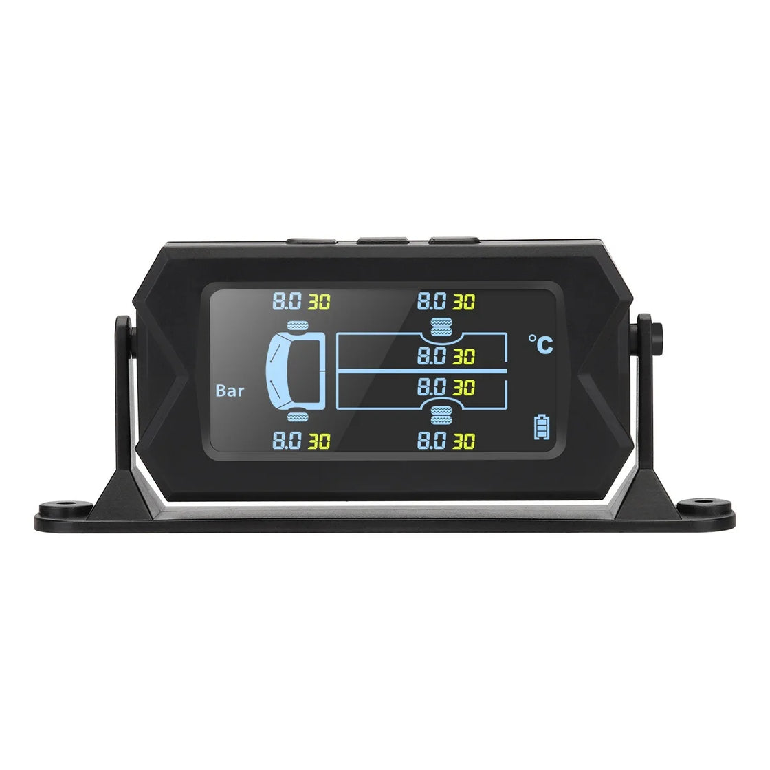 Wireless Solar Powered Tire Pressure Monitor for 6 Wheels, External Sensors, LCD Display, Compatible with Heavy-Duty Trucks and RVs
