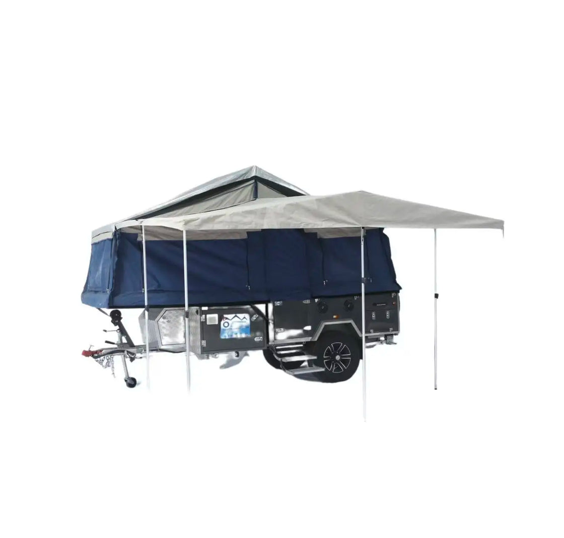 Mobile Lightweight Hybrid Travel Camper Trailer Forward Fold Design, Pop-Up Caravan for 3-4 Persons, 4.9 x 1.9 x 1.3 Metres