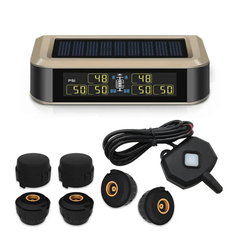 Wireless Tire Pressure Monitoring System with 6 External Sensors for RV and Trailer, Solar Powered, LCD Display