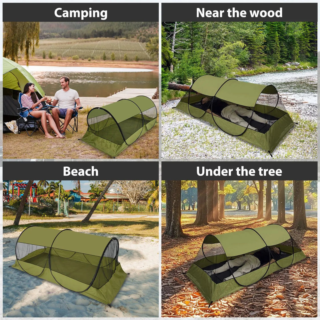 Foldable Anti-Mosquito Net Tent for Outdoor Camping, Portable Sun Protection, 1-2 Person Capacity, Waterproof Mesh, 220x120x73cm