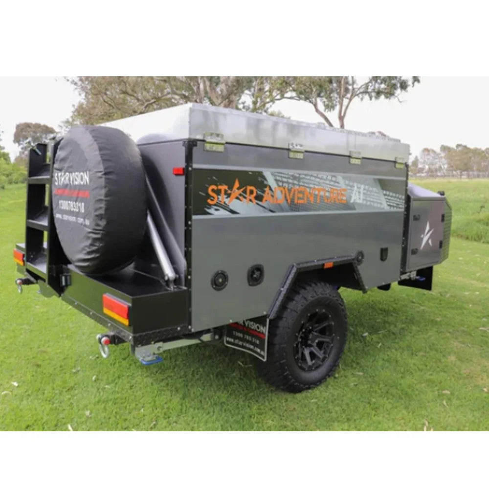 Expedition Camper Trailer with Solar Panel and Water Tank System, 13-21 Feet, Gray, 2-Person Capacity