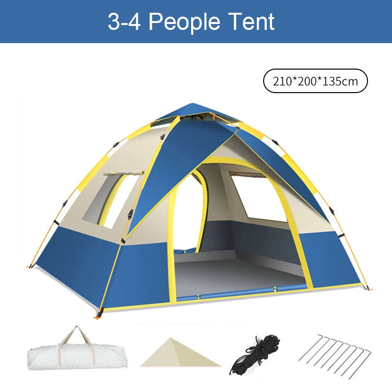 Outdoor Waterproof Camping Tent for 3-4 People, Quick Automatic Opening, Portable Canopy, Oxford Fabric