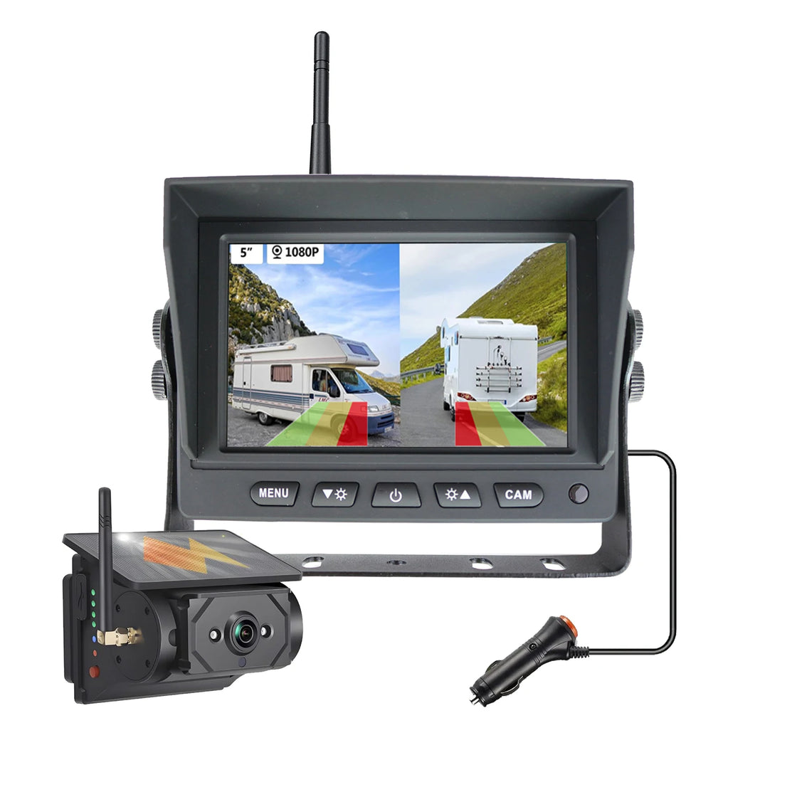 Wireless Solar Backup Camera with Magnetic Base and 5-Inch IPS Monitor for RV and Van